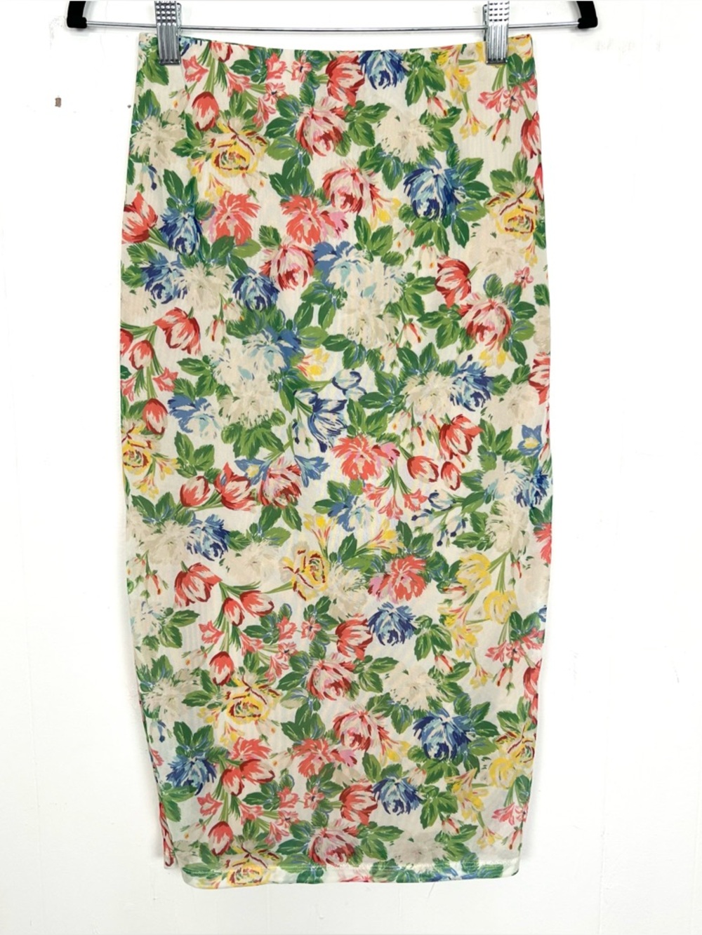 AFRM Colorful Floral Mesh Lined Fitted Long Skirt Bodycon XS